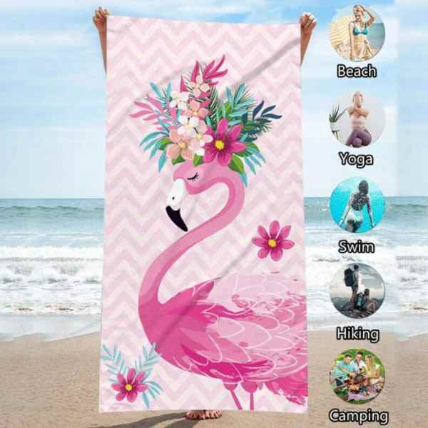 Prosop pentru Plaja Model Flamingo Microfibra Uscare Rapida 266 g/m² 150 x 70 cm Roz - IoArtify.ro [4]