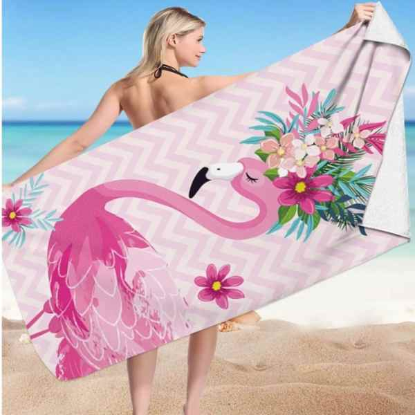 Prosop pentru Plaja Model Flamingo Microfibra Uscare Rapida 266 g/m² 150 x 70 cm Roz - IoArtify.ro [6]
