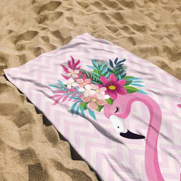 Prosop pentru Plaja Model Flamingo Microfibra Uscare Rapida 266 g/m² 150 x 70 cm Roz - IoArtify.ro [5]