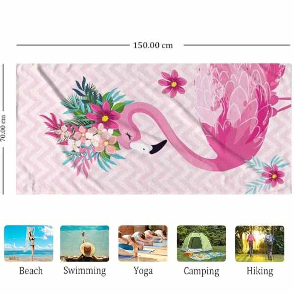 Prosop pentru Plaja Model Flamingo Microfibra Uscare Rapida 266 g/m² 150 x 70 cm Roz - IoArtify.ro [2]