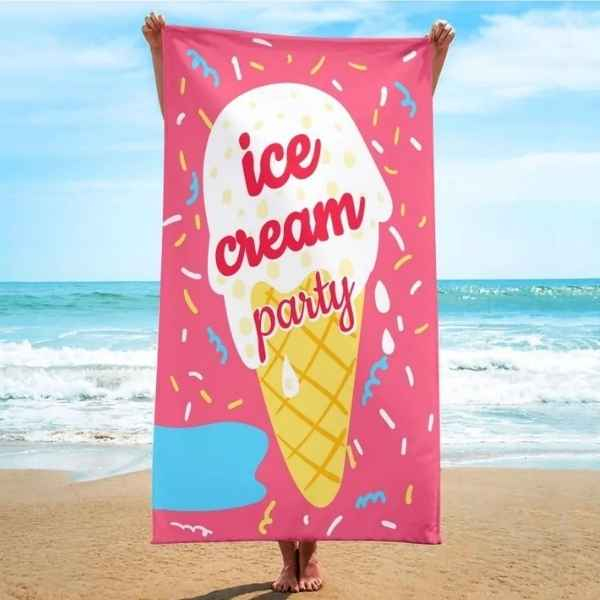 Prosop pentru Plaja din Microfibra Model cu Inghetata Uscare Rapida 150 x 70 cm Roz - IoArtify.ro [4]