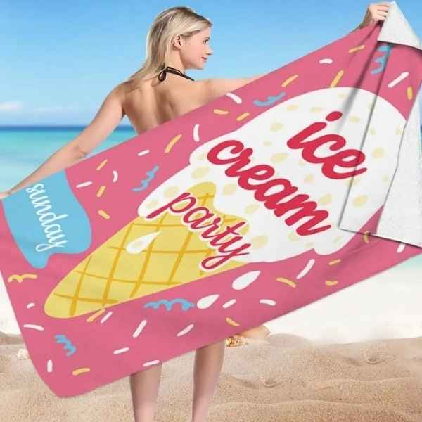 Prosop pentru Plaja din Microfibra Model cu Inghetata Uscare Rapida 150 x 70 cm Roz - IoArtify.ro [3]