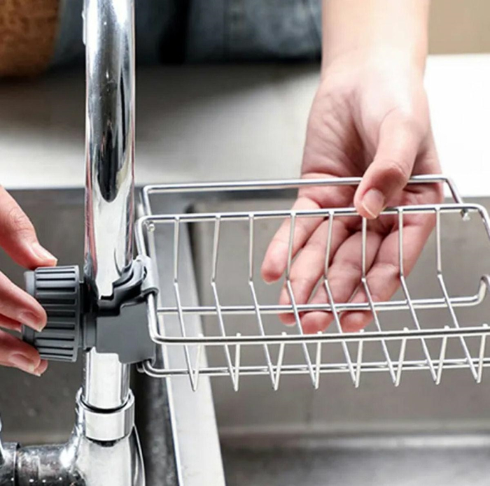 Raft organizator universal pentru bucatarie sau baie montaj pe robinet material otel culoare Argintiu – IoArtify.ro [2]