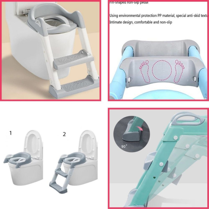 Reductor Pliabil pentru WC cu Scara 2 Trepte Anti-aderente Reglabile in 2 pozitii Sezut Impermeabil PP Eco Friendly 39 x 16 x 38 cm Gri – IoArtify.ro [7]