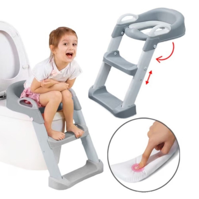 Reductor Pliabil pentru WC cu Scara 2 Trepte Anti-aderente Reglabile in 2 pozitii Sezut Impermeabil PP Eco Friendly 39 x 16 x 38 cm Gri – IoArtify.ro [4]