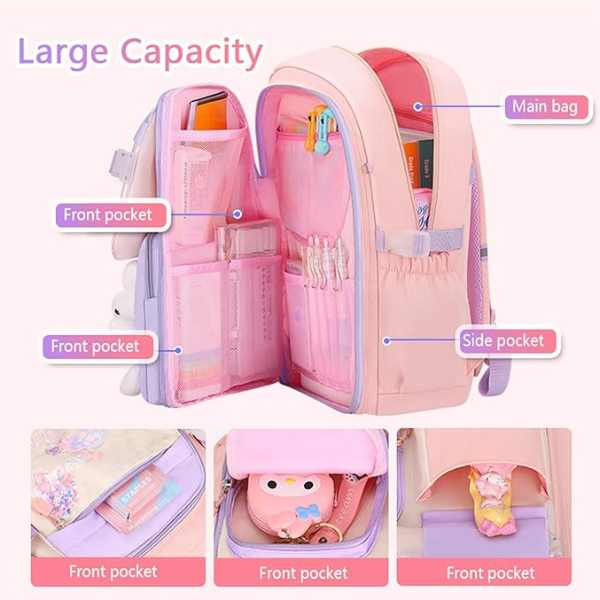 Rucsac Mercaton din Material Oxford cu Jucarie de Plus 35 L cu Bretele Căptușite 45x32x17 cm Roz cu Mov – IoArtify.ro [2]