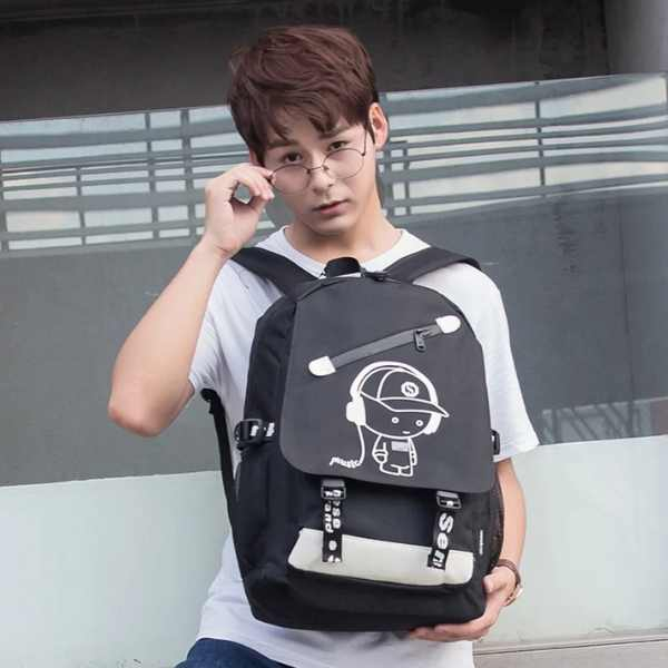 Rucsac din Material Oxford cu Port USB și Elemente Fosforescente 44x27x16 cm Negru – IoArtify.ro [7]