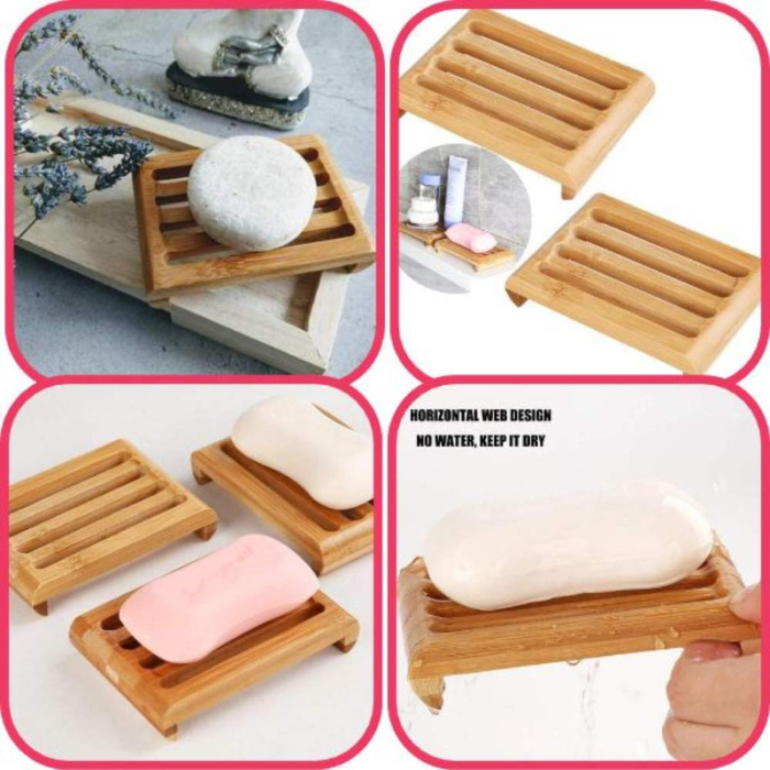 Sapuniera din lemn natural Bambus anti-derapanta cu drenaj apa 10.9 x 7.5 cm Maro – IoArtify.ro [8]