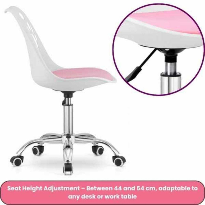 Scaun de Birou cu 5 Roti din Cauciuc Perna din Piele Ecologica si Sezut din PP Cadru Aluminiu 50 x 60 x 89 cm Alb cu Roz si Casti Wireless cu LED si Slot Card Model Urechi Pisica Roz – IoArtify.ro [3]
