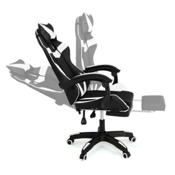 Scaun de Gaming cu Perna Lombara si Suport pentru Picioare Unghi 155 Grade Cadru Aluminiu Maxim 150 Kg 64116-123 cm Negru - IoArtify.ro [8]