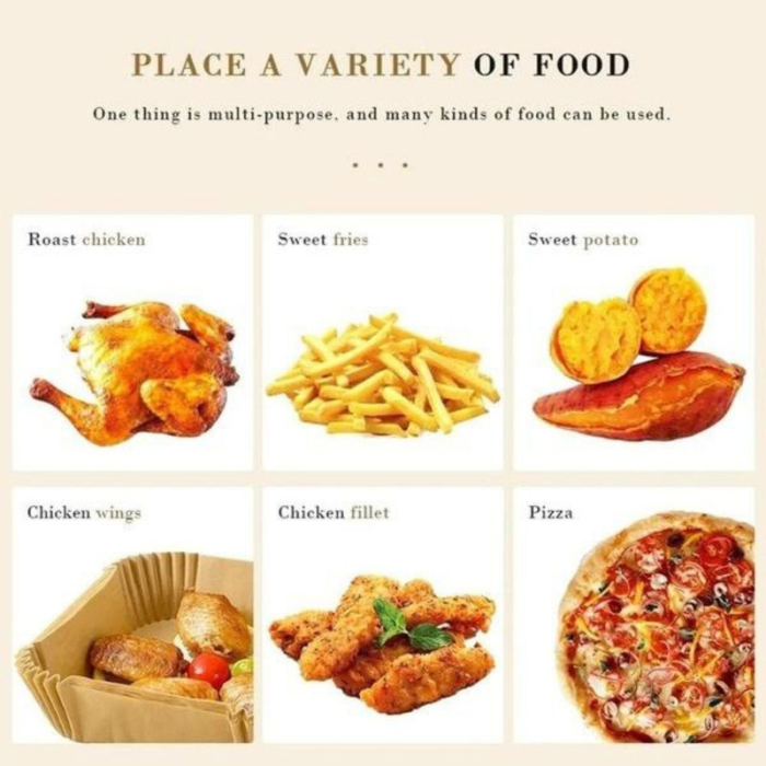 Set 100 Hartii de copt sau prajit pentru Airfryer Forma patrat 20 x 20 cm in suport de plastic cu capac – IoArtify.ro [5]