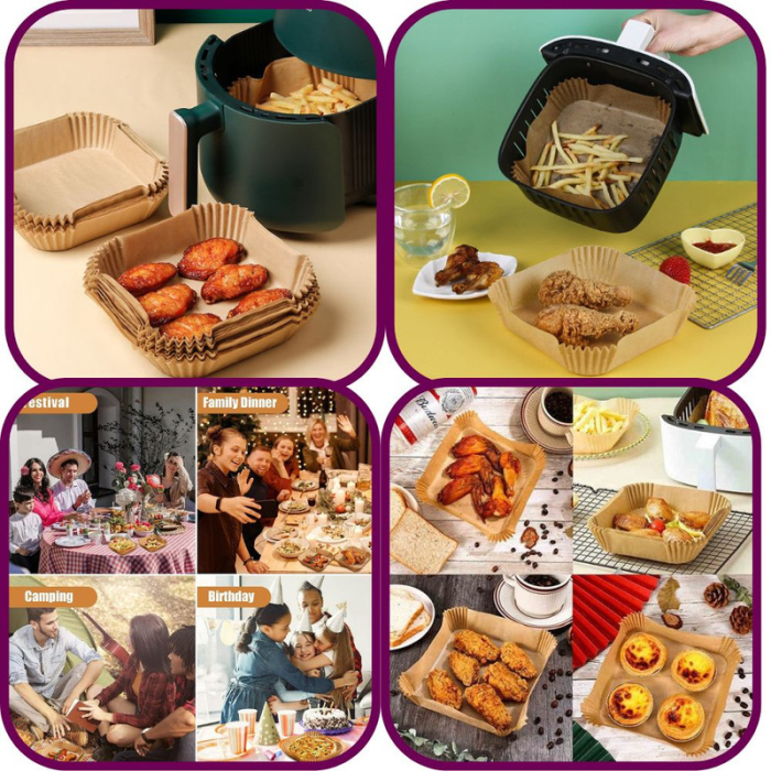 Set 100 Hartii de copt sau prajit pentru Airfryer Forma patrat 20 x 20 cm in suport de plastic cu capac – IoArtify.ro [9]