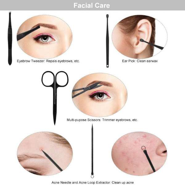 Set 12 Piese pentru Manichiura si Pedichiura cu Trusa din Piele Ecologica Negru cu Instrumente din Oțel Inoxidabil – IoArtify.ro [6]