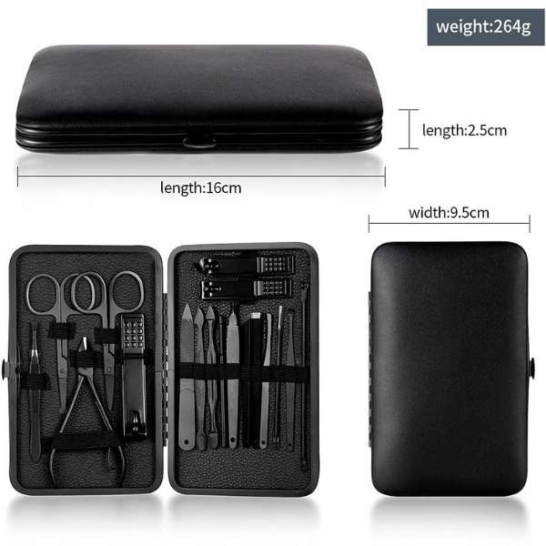 Set 12 Piese pentru Manichiura si Pedichiura cu Trusa din Piele Ecologica Negru cu Instrumente din Oțel Inoxidabil – IoArtify.ro [3]