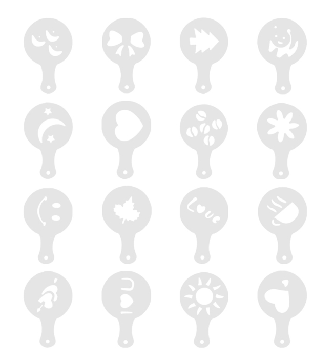 Set 16 sabloane reutilizabile pentru ornarea desertului sau a cafelei cu dimensiuni standard – IoArtify.ro [7]