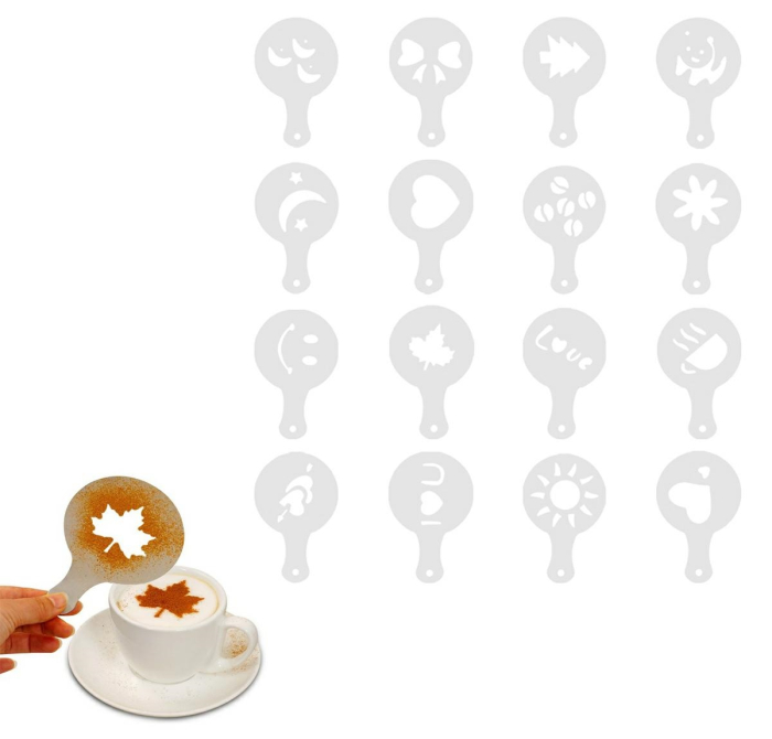 Set 16 sabloane reutilizabile pentru ornarea desertului sau a cafelei cu dimensiuni standard – IoArtify.ro [6]
