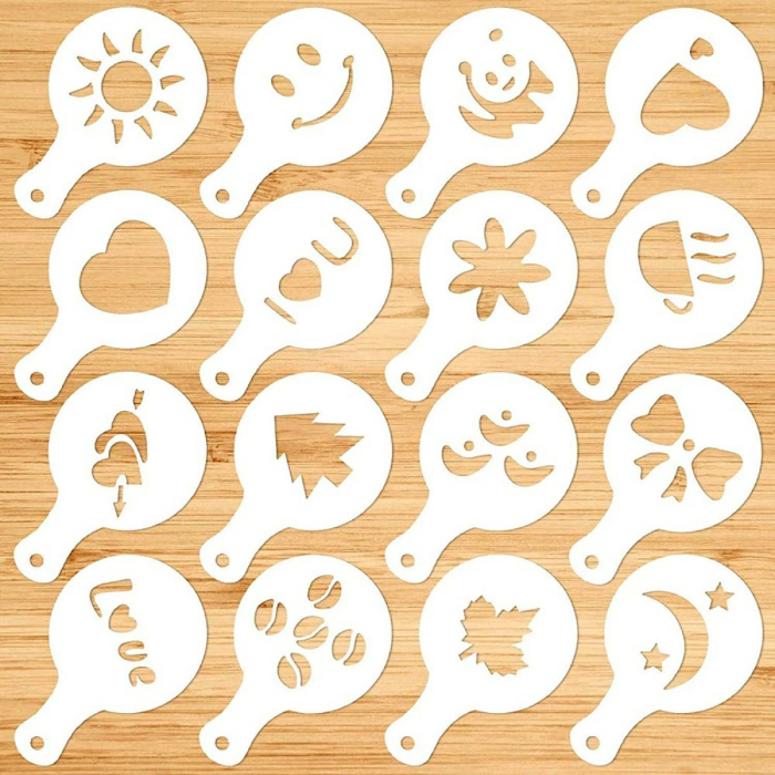 Set 16 sabloane reutilizabile pentru ornarea desertului sau a cafelei cu dimensiuni standard – IoArtify.ro [8]