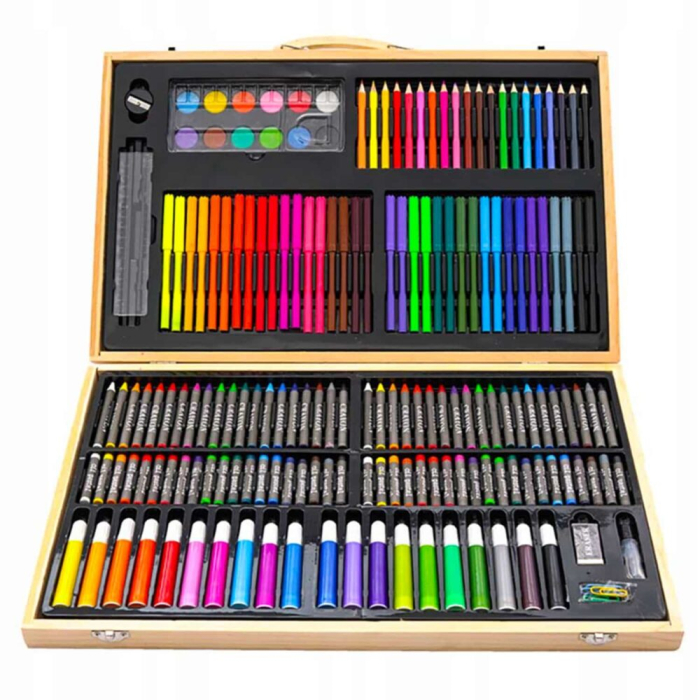 Set 180 piese pentru desen pentru copii sau adulti creioane colorate vopsele si markere cu geanta de transport din lemn masiv model AVX-WT-ART-10 capacitate completa de culori – IoArtify.ro [4]