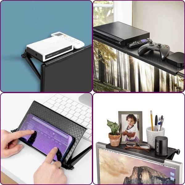 Set 2 buc Raft Reglabil de Depozitare pentru TV sau Monitoare LCD Capacitate Maxim 4 Kg 30 x 11 x 3 cm Negru – IoArtify.ro [5]