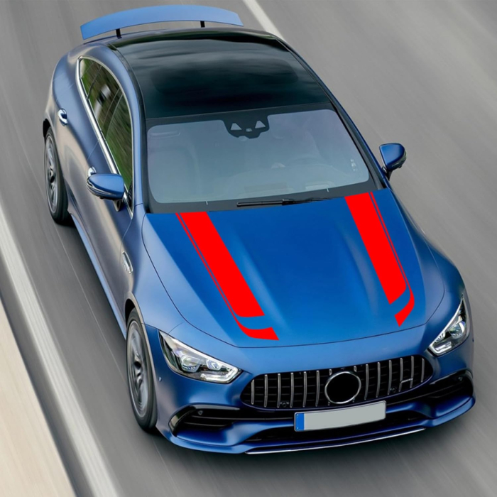 Set 2 stickere autoadezive Tuning model Hood Stripes V1 dimensiune 85 x 12 cm culoare Rosie - IoArtify.ro [4]