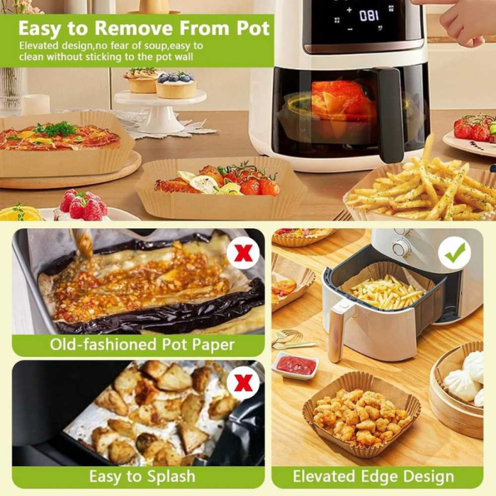 Set 200 Hartii de copt sau prajit pentru Airfryer Forma patrat 20 x 20 cm in suport de plastic cu capac – IoArtify.ro [5]