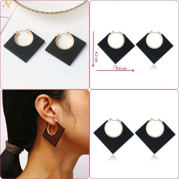 Set 3 buc. Cercei din Lemn Forme Geometrice Model Romburi Multicolor cu Lungime 5 cm – IoArtify.ro [2]