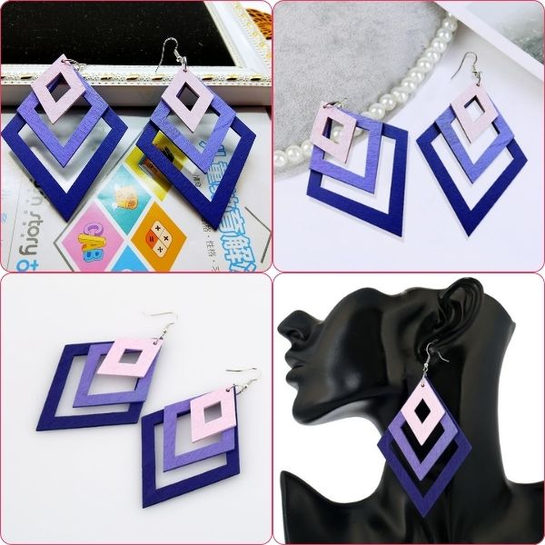 Set 3 buc. Cercei din Lemn Forme Geometrice Model Romburi Multicolor cu Lungime 5 cm – IoArtify.ro [3]