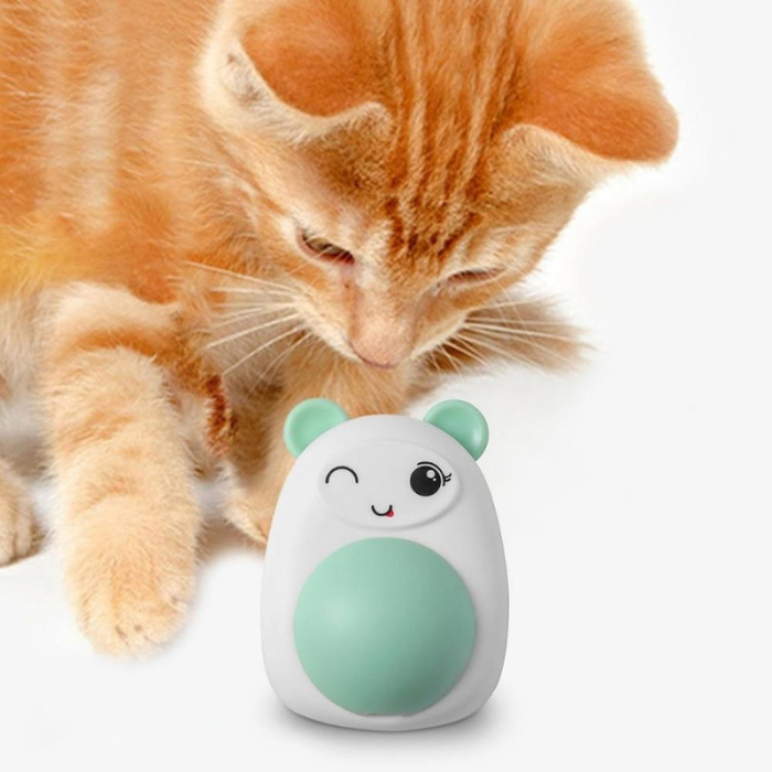 Set 3 Jucarii pentru Pisicute Model Ursulet Minge Rotativa 360 Grade din Iarba Catnip 6 cm Roz – IoArtify.ro [8]