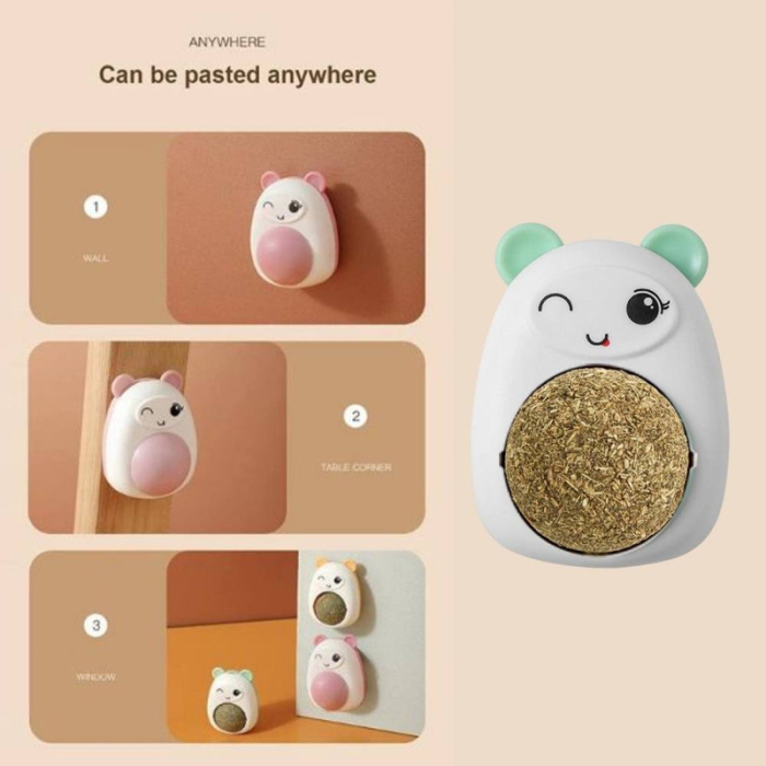 Set 3 Jucarii pentru Pisicute Model Ursulet Minge Rotativa 360 Grade din Iarba Catnip 6 cm Roz – IoArtify.ro [4]