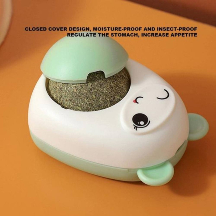 Set 3 Jucării pentru Pisicuțe - Ursuleț și Minge Rotativă cu Iarbă Catnip, Verde, 6cm [2]