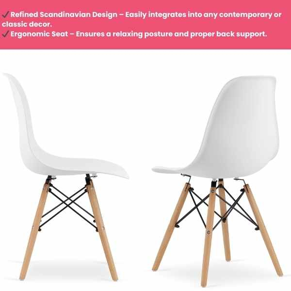 Set 3 Scaune Acerenza Stil Scandinav cu Picioare din Lemn de Fag si Cadru Metalic Maxim 100 Kg 40 x 50 x 77 cm Alb – IoArtify.ro [2]