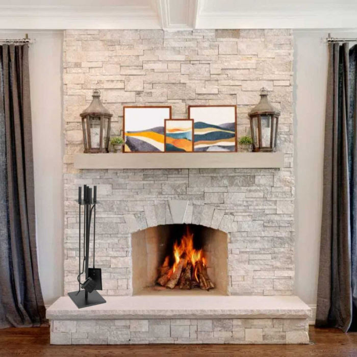 Set 4 Accesorii cu Suport pentru Semineu si Soba din Fier Forjat 81 cm Negru cu Manere Ergonomice – IoArtify.ro [4]