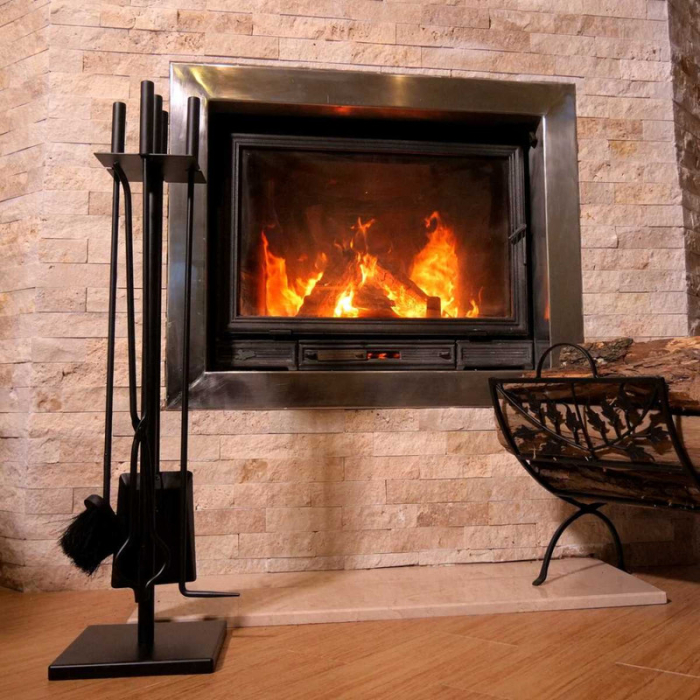 Set 4 Accesorii cu Suport pentru Semineu si Soba din Fier Forjat 81 cm si Suport de Depozitat Lemne din Aliaj Forjat 48 cm Negru – IoArtify.ro [5]