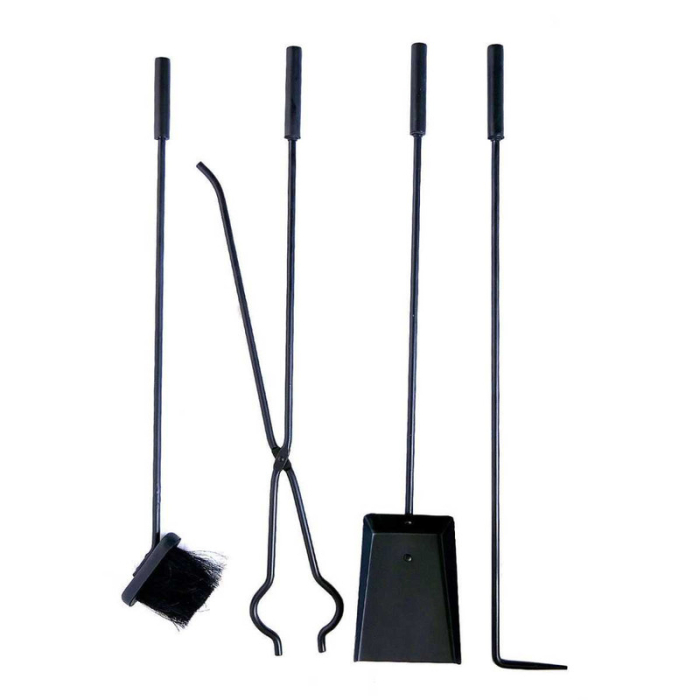 Set 4 Accesorii cu Suport pentru Semineu si Soba din Fier Forjat 81 cm si Suport de Depozitat Lemne din Aliaj Forjat 48 cm Negru – IoArtify.ro [2]