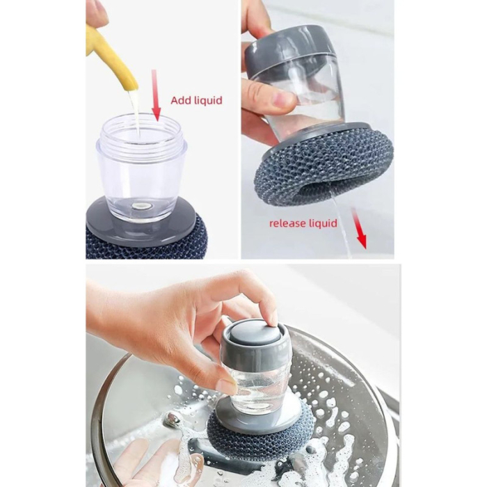 Set 4 bureti de sarma si recipient pentru depozitare lichid spalat vase din plastic 10 x 9 cm Gri - IoArtify.ro [3]