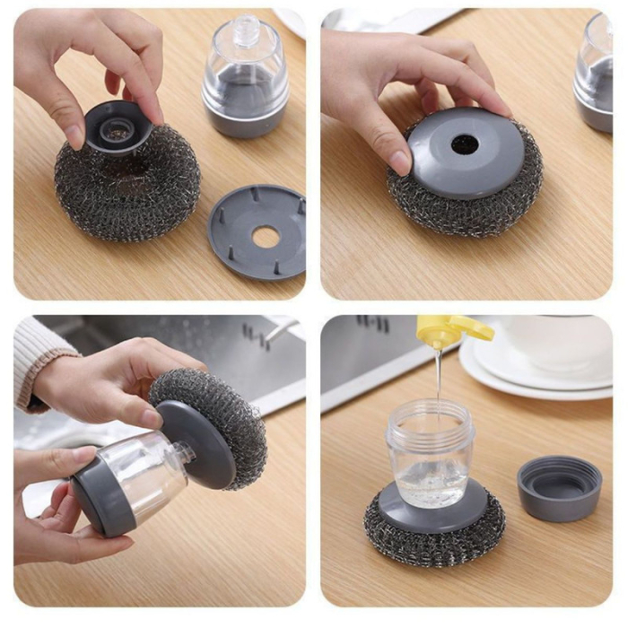 Set 4 bureti de sarma si recipient pentru depozitare lichid spalat vase din plastic 10 x 9 cm Gri - IoArtify.ro [4]