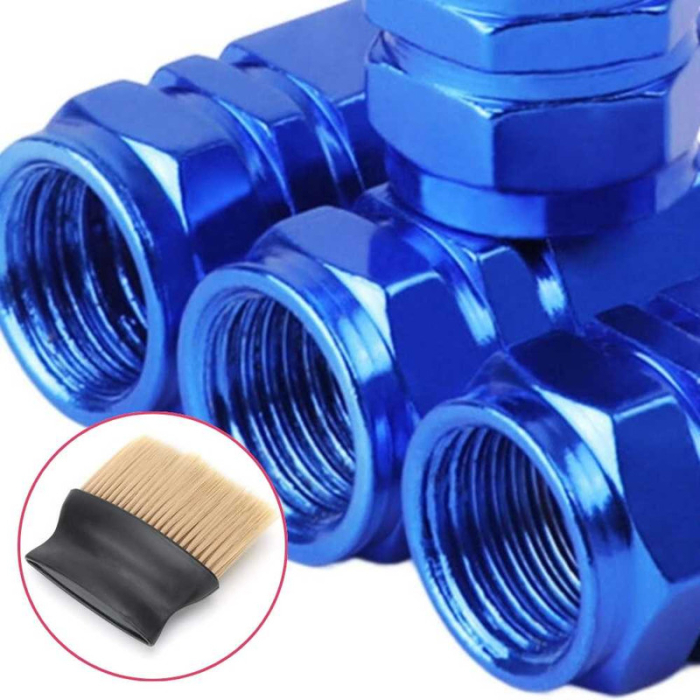 Set 4 Capace Hexagonale pentru Valve Auto din Aluminiu 1.8 cm Albastru si Perie SoftTouch cu Fire din Nylon si Manger Ergonomic – IoArtify.ro [2]