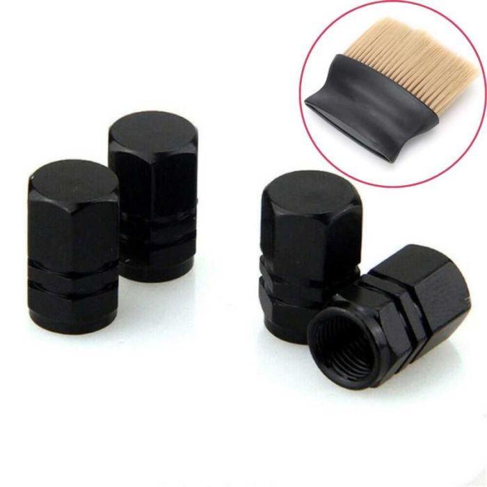 Set 4 Capace Hexagonale pentru Valve Auto din Aluminiu 1.8 cm Negru si Perie SoftTouch cu Fire din Nylon si Mâner Ergonomic – IoArtify.ro [2]