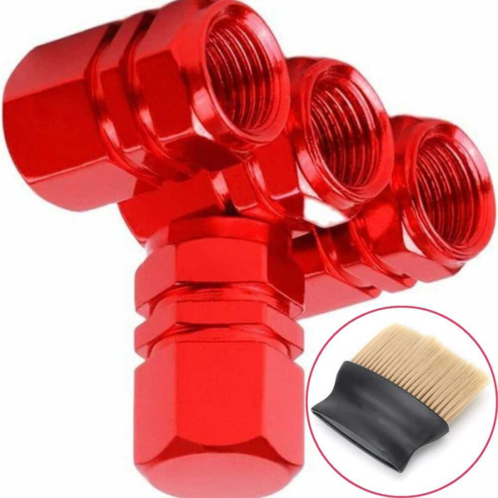 Set 4 Capace Hexagonale pentru Valve Auto din Aluminiu 1.8 cm Rosu si Perie SoftTouch cu Fire din Nylon si Manger Ergonomic – IoArtify.ro [2]