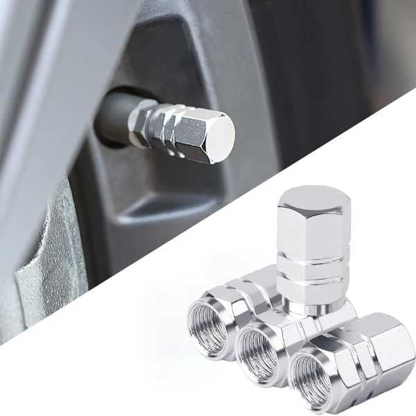 Set 8 Capace Hexagonale pentru Valva Auto Aliaj Aluminiu Lungime 1.8 cm Argintiu - IoArtify.ro [8]