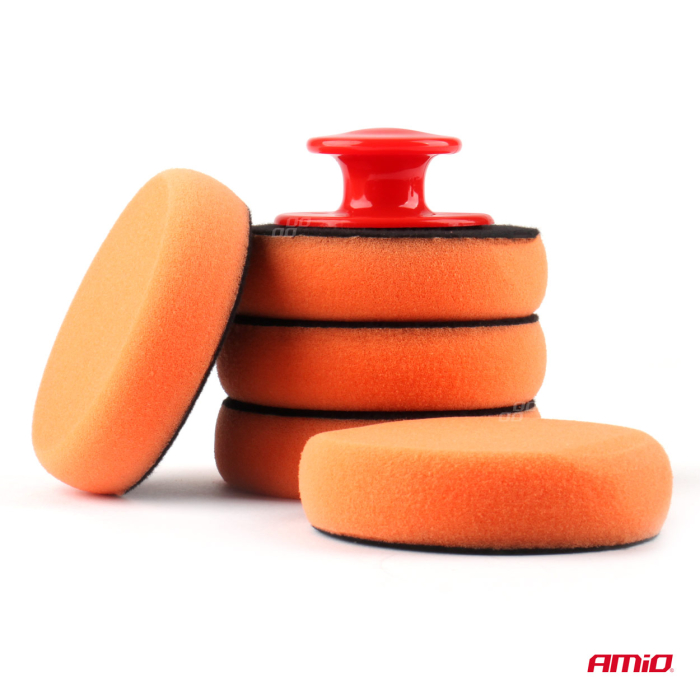 Set bureți pentru curățare, polisare și șlefuire, 5x100mm + suport Velcro – perfect pentru suprafețe lăcuite, cauciuc, plastic, vinil și piele [1]