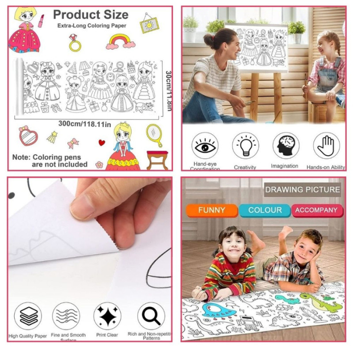 Set Creativ pentru copii Rola de Hartie Auto-Adeziva cu Printese si 36 Pixuri Parfumate cu Gel si Sclipici – IoArtify.ro [2]