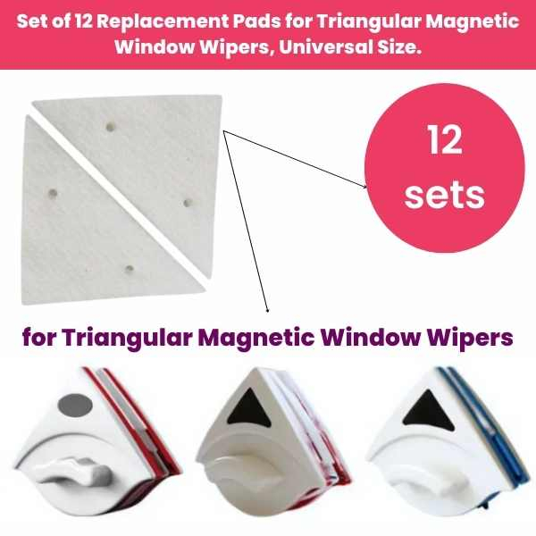 Set de 12 Rezerve Mercaton pentru Stergătoare Magnetice Triunghi, Universal, Ușor de Schimbat și Eficient pentru Geamuri 3-15 mm [2]