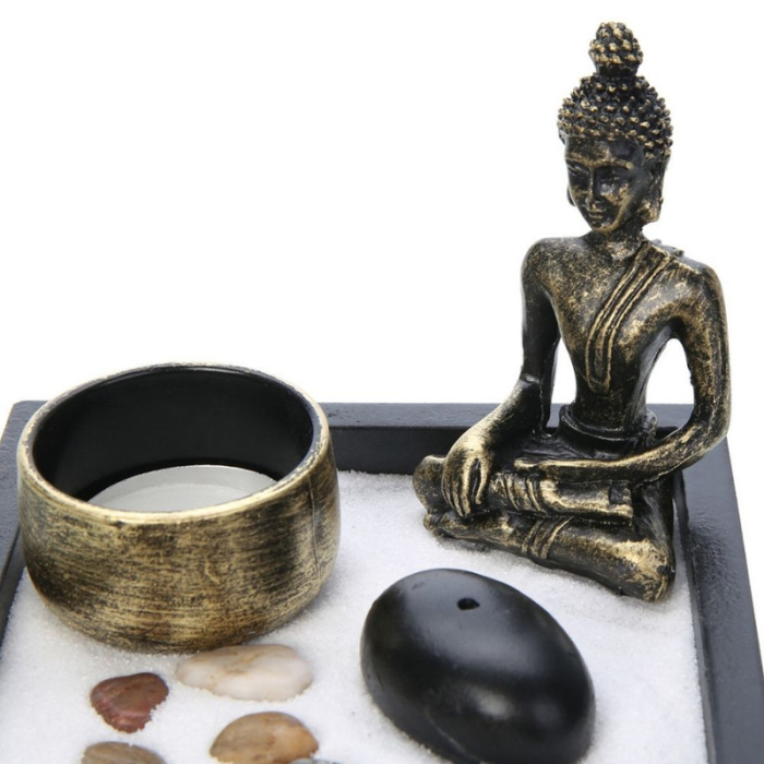 Set Decorativ cu Statuie Buddha Suport Lumanari Bete Parfumate Nisip Pietre Decorative si Suport din Lemn 12.5 x 12.5 x 3 cm – IoArtify.ro [4]