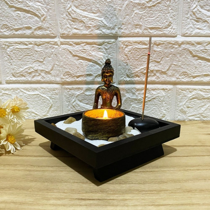 Set Decorativ cu Statuie Buddha Suport Lumanari Bete Parfumate Nisip Pietre Decorative si Suport din Lemn 12.5 x 12.5 x 3 cm – IoArtify.ro [6]