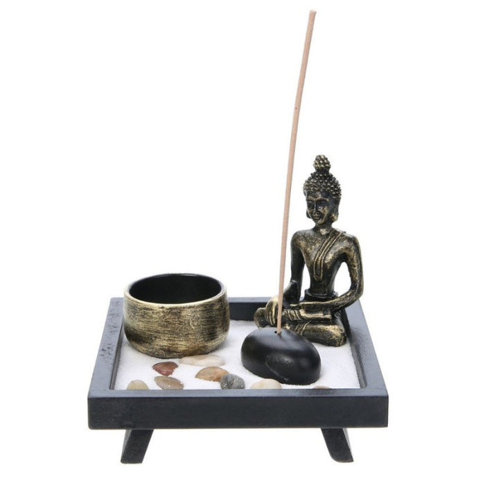Set Decorativ cu Statuie Buddha Suport Lumanari Bete Parfumate Nisip Pietre Decorative si Suport din Lemn 12.5 x 12.5 x 3 cm – IoArtify.ro [2]