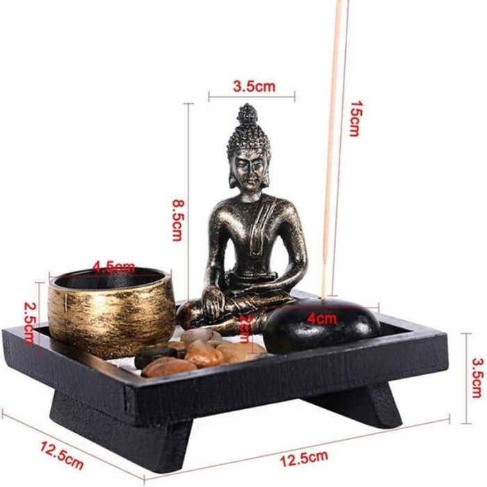 Set Decorativ cu Statuie Buddha Suport Lumanari Bete Parfumate Nisip Pietre Decorative si Suport din Lemn 12.5 x 12.5 x 3 cm – IoArtify.ro [7]