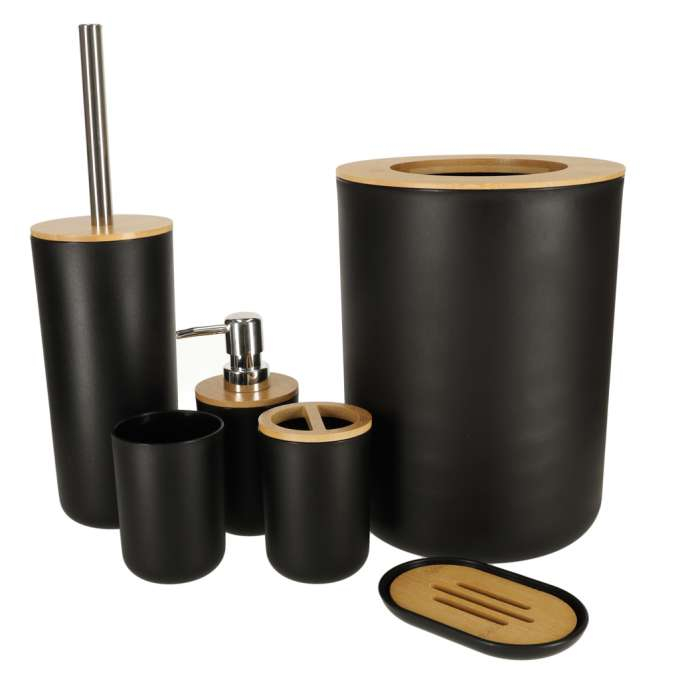 Set Elegant pentru baie format din 6 piese ABS și lemn culoare negru maro cu finisaj mat - IoArtify.ro [8]