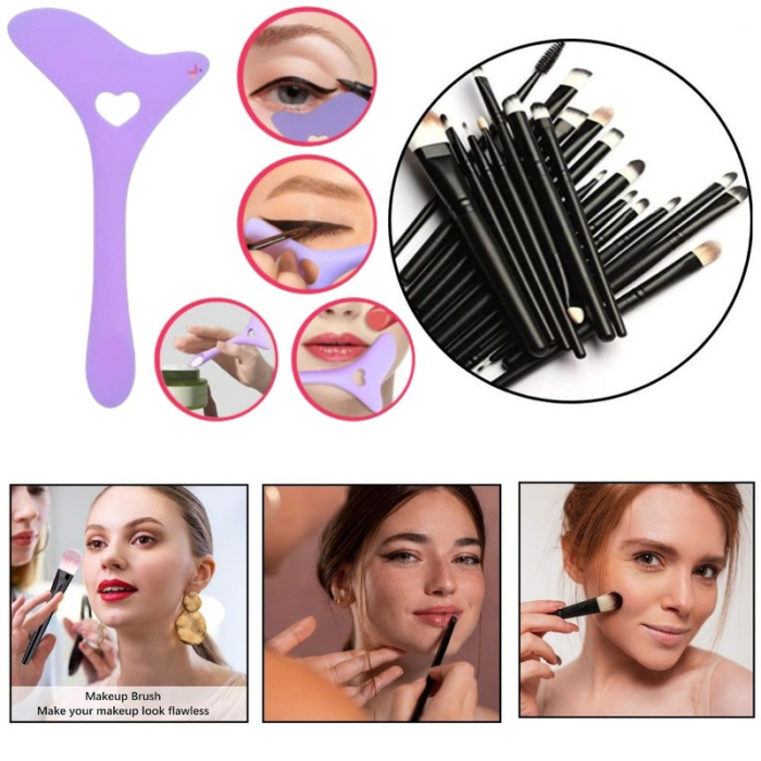 Set Profesional de Machiaj cu 20 de Pensule Antialergice si Sablon Multifunctional 4-in-1 Eyeliner din Silicon in Nuanta Mov cu Pensule din Păr Sintetic Rezistent – IoArtify.ro [2]