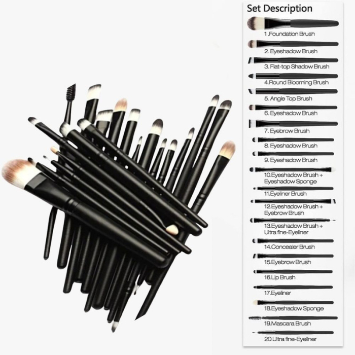 Set Profesional de Machiaj cu 20 de Pensule Antialergice si Sablon Multifunctional 4-in-1 Eyeliner din Silicon in Nuanta Mov cu Pensule din Păr Sintetic Rezistent – IoArtify.ro [4]